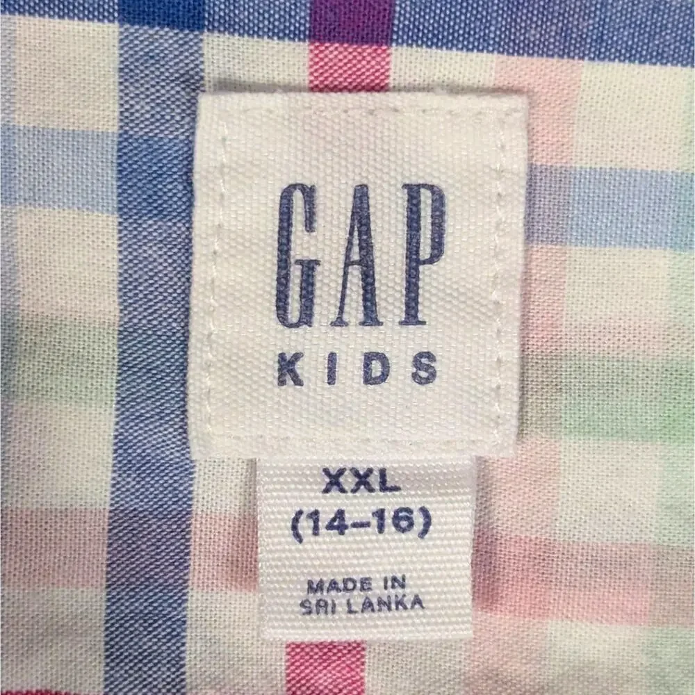 GAP Short Sleeve Button Front Shirt Boys XXL Plaid Poplin Classic Prep Coastal